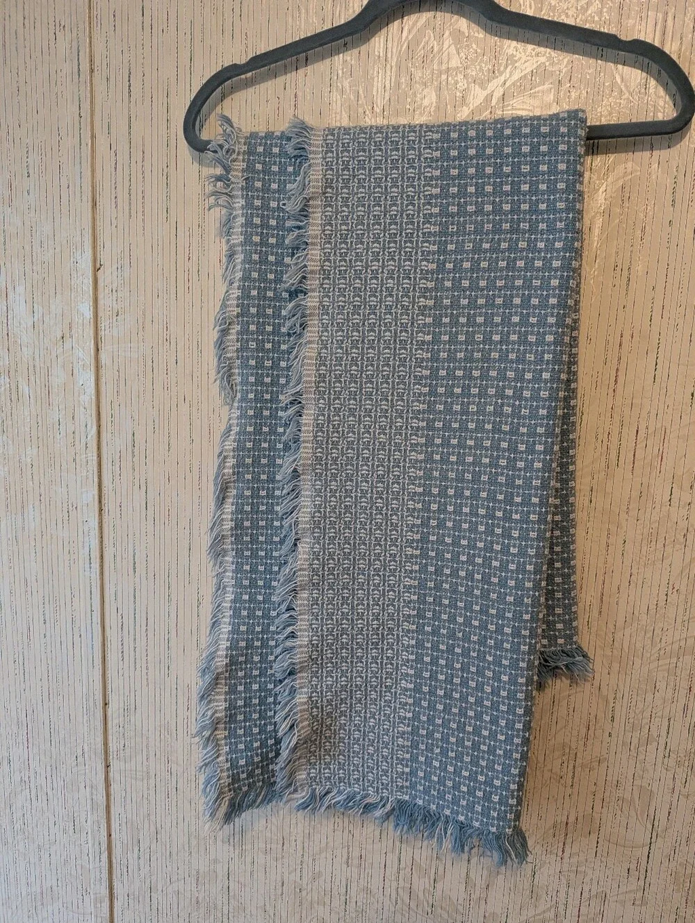 80's Vintage Woven Reversible Square Tablecloth Wedgewood Blue 3.5 x 3.5 Ft